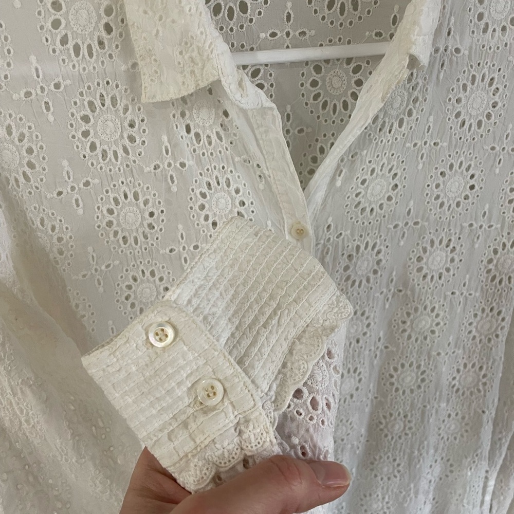 Johnny Was White Eyelet Shirt Dress/ Coverup - Size Medium - Picture 15 of 15